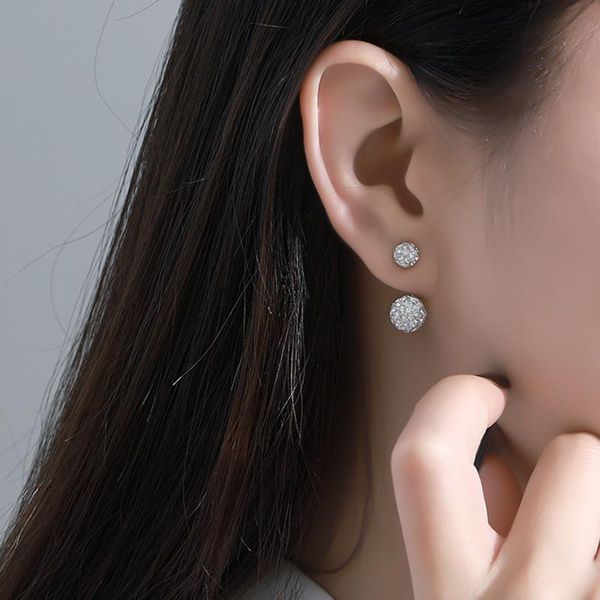 

stud earrings women 925 sterling pattern spherical mosaic zirconia exquisite temperament party fashion jewelry e087, Golden;silver