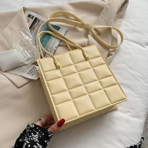 

evening bags rope shoulder belt grid small pu leather crossbody totes for women 2021 summer luxury travel bag handbags