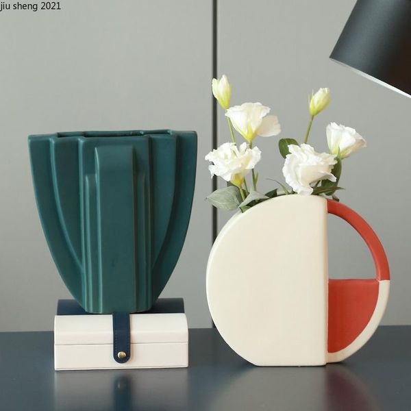 

vases european-style ceramic vase creative round arc flower arrangement container living room office deskart home deco