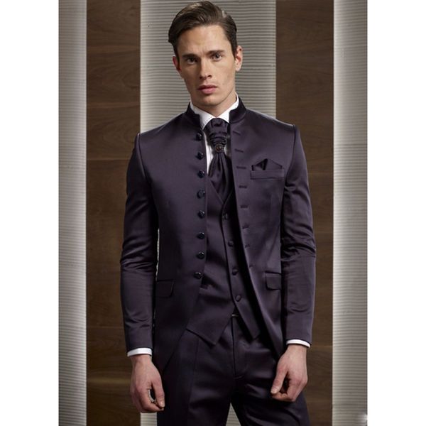 

men's suits & blazers three pieces (jacket+pants+vest) formal italian stand collar slim fit wedding for custom made male 8csk, White;black