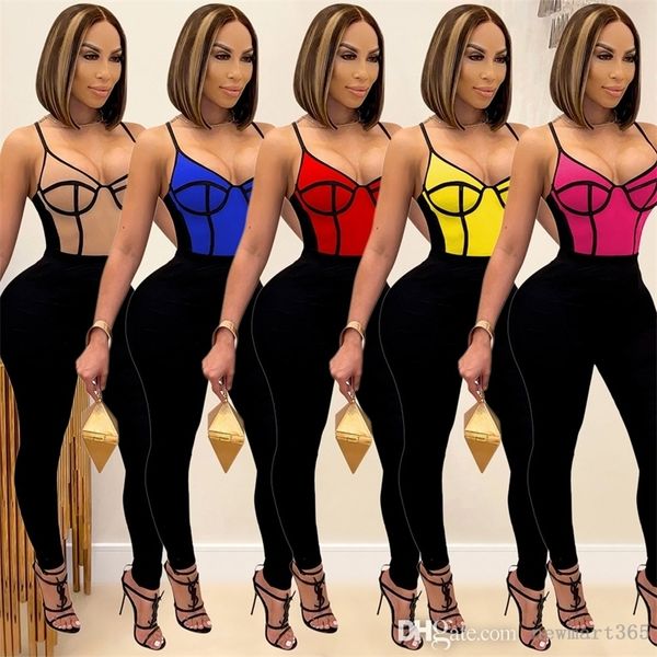 

2022 skinny summer jumpsuits women halter suspenders sleeveless v neck custom one piece jumpsuit bodycon jumpsuit, Black;white