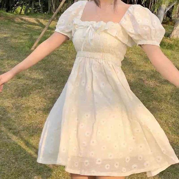 

a line floral ruffles women dresses square collar puff sleeves high waist summer casual mini korean style ulzzang soft daisy, Black;gray