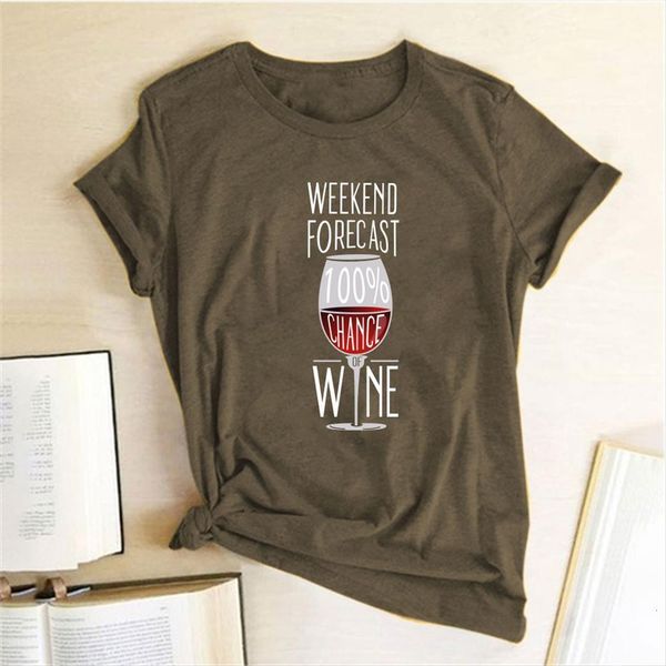 

weekend forecast 100% chance women t shirt wine print funny short sleeve summer loose ladies harajuku tee femme, White