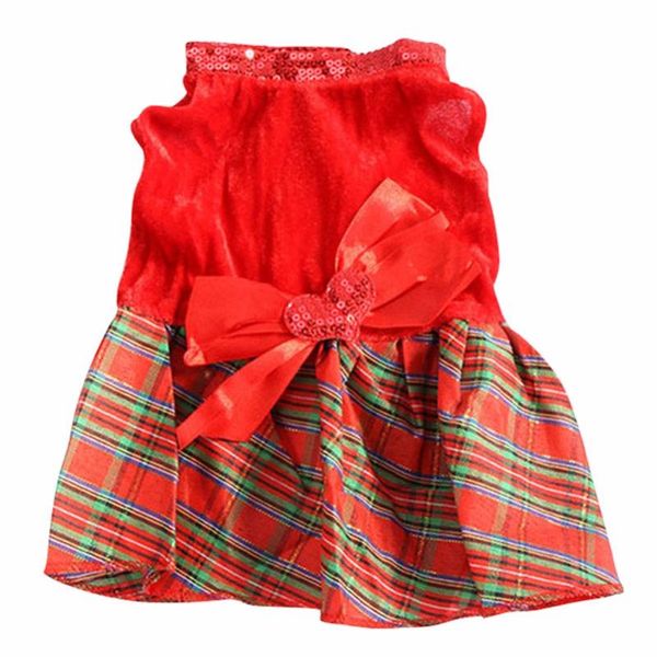 

dog apparel red lovely pet puppy cat plaid dress outerwear clothes