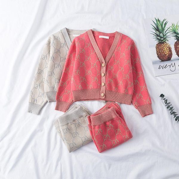 

family matching outfits bear leader girls clothes set long sleeve sweater winter knit cardigan knitted skir baby kids 2021, Blue