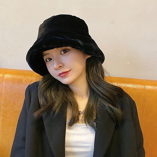 

wide brim hats fashion faux fur winter emmer hoed voor vrouwen meisje solid verdikte zachte warme vissen cap outdoor vakantie lady, Blue;gray