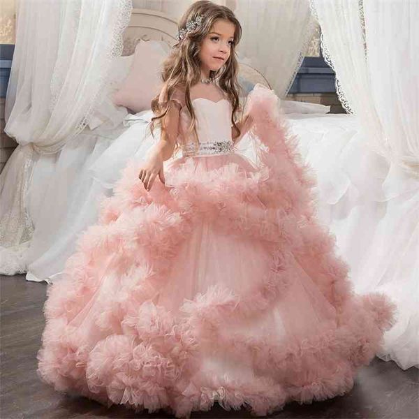 

children's princess flower children's wedding evening floor length girls' pompous skirt new summer performance dress 2019, White