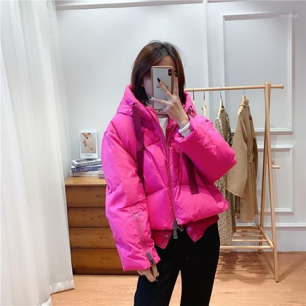 

women's down & parkas qingwen winter korea fashion hooded drawstring loose thicken warm short 90% white duck jacket women casaco femini, Black