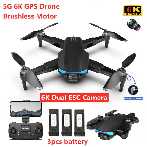 

5g 6k gps wifi fpv rc drone gps postion gesture shootiong smart follow 3km brushless aircraft 6k dual esc camera with 3 battery