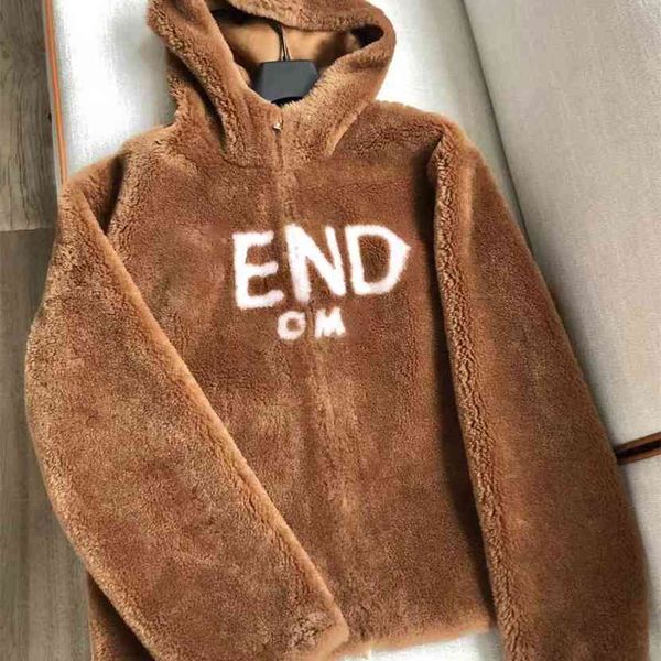 

21ss winter women casual jacket coat australian wool hoodies jackets super warm fendde logo brand high-end female designer clothes wholesale, Black