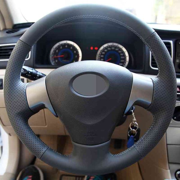 Gnupme Couro Artificial Costurado à mão Capa de volante preto para Corolla 2006-2010 Matrix 2009 Auris 2007-2009