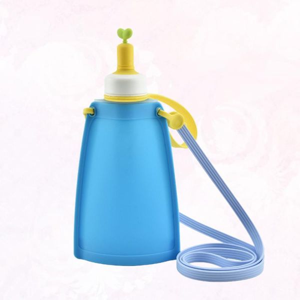 

blue children foldable silicone water bag carrier portable drinking storage tank sports collapsible container space- outdoor bags