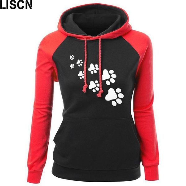 

dog letters printed hoodies pullover 2021 autumn winter stitching women's sweatshirt plush long sleeve clothing & sweatshirts, Black