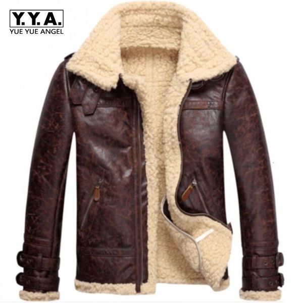 

men's jackets brand fashion mens vintage leather lamb fur fleece bomber flight coats male winter warm lining zipper, Black;brown
