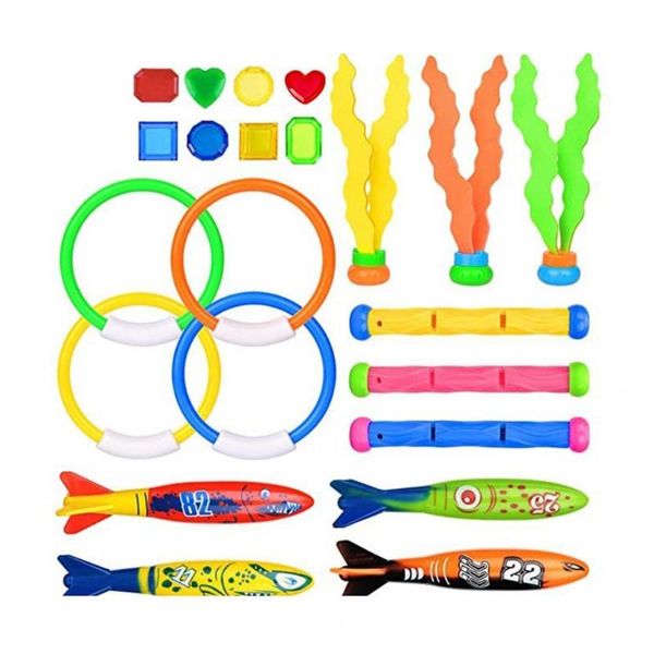 

pool & accessories 22pcs/set diving toys portable wear-resistant abs fine craftsmanship fish ring torpedos swimming set for beach
