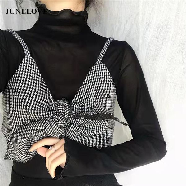 

transparent korean loose women lace blouse 22 colors female bottoming blouses elastic fashion er 210517, White