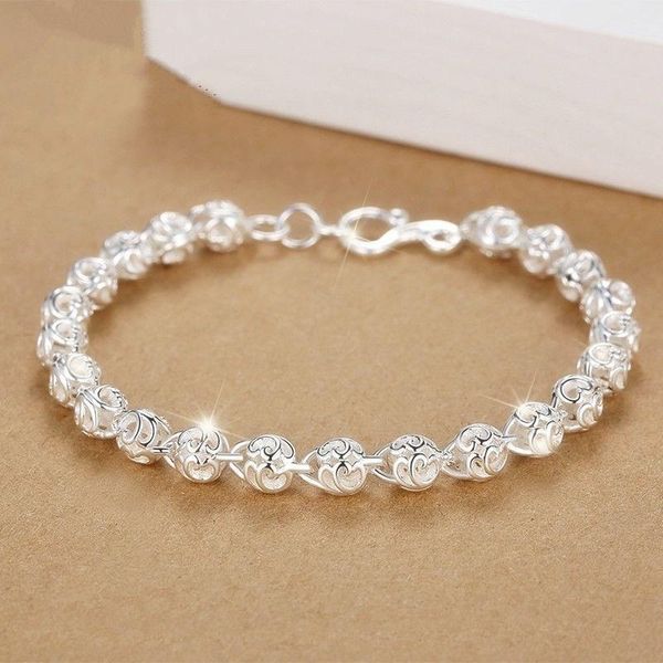 

beaded, strands simple silver lucky wave round beads delicate plated bracelet hollow bead women's, Black