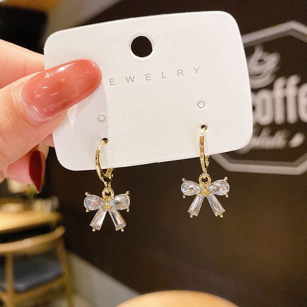 

gold color butterfly bow design earrings for women trend fashion zircon cute party wedding bowknot earrings female jewelry, Silver