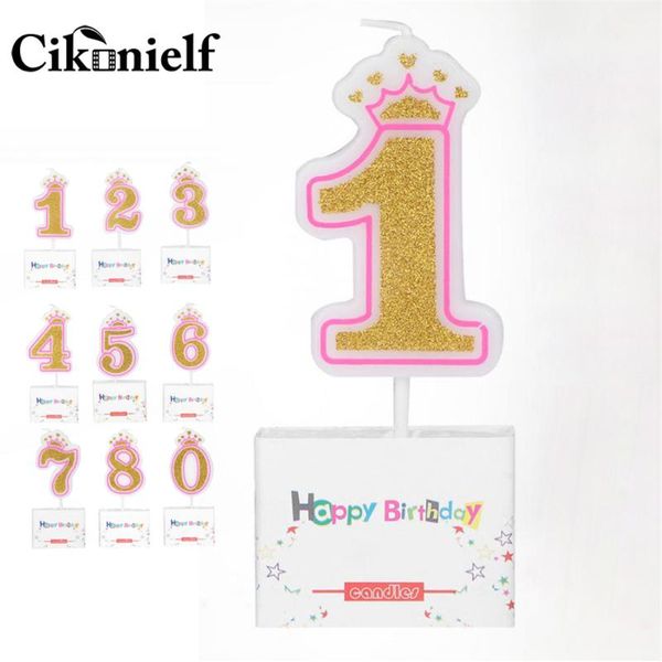 

0-8 years birthday candle girls kids numbers party crown smoke-cake candles for supplies