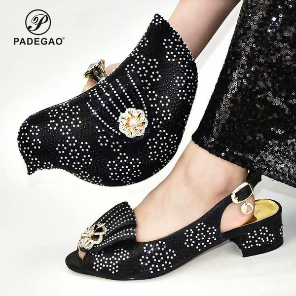 

dress shoes est special design women 2021 nigerian wedding and bag set comfortable heels party pumps, Black