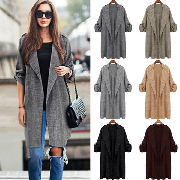 

women's trench coats 1 pcs fashion spring autumn winter women clothes loose slim long sleeved coat windbreaker open stitch big size, Tan;black