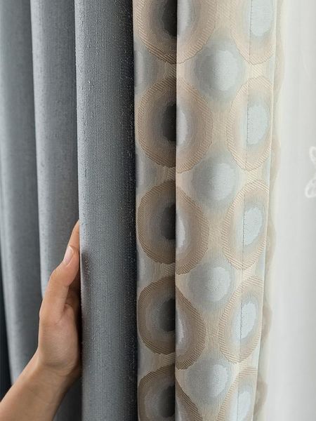 

custom curtain nordic modern light luxury livingroom splicing circle gray blue shading bedroom blackout drape m916 & drapes