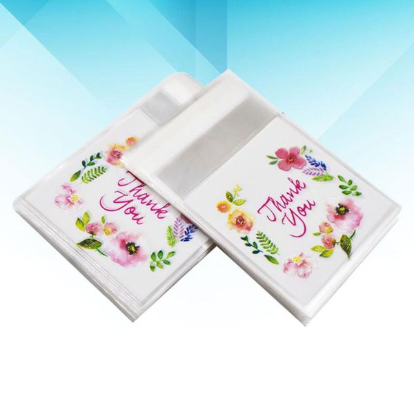 

gift wrap 100pcs thank you flower pattern bag self adhesive candy cookie bags cellophane packing party favor (7 x 7 + 3cm