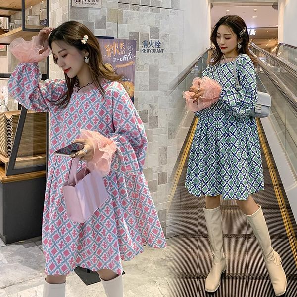 

maternity dresses 296# clothes spring autumn o neck cute cotton long sleeves loose stylish dress pregnant women mom, White