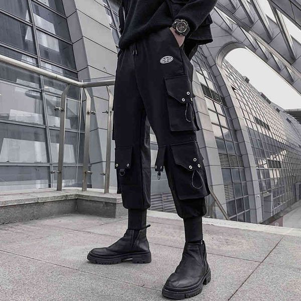 

men's pants houzhou cargo men techwear trousers streetwear fashion harajuku bottoms joggers jogging japanese 15rv, Black
