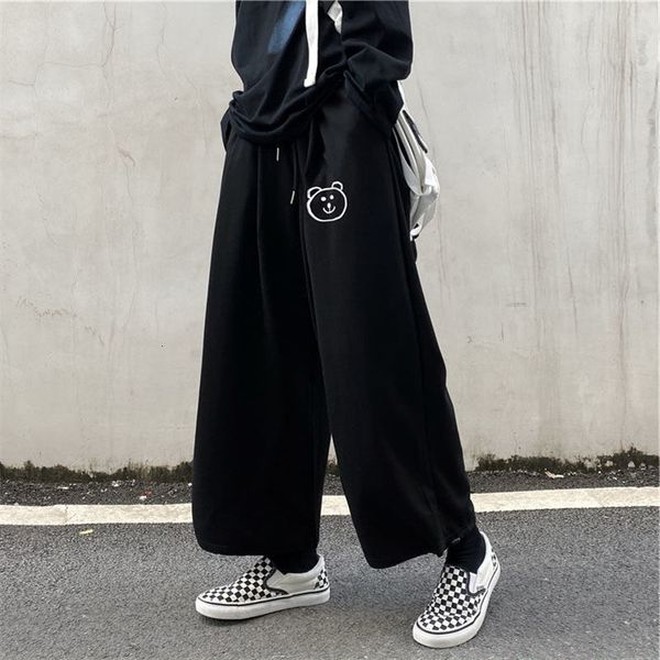 

capris 2021 female oversize leg drop slacks high street streerwear fashion feminine black pants, Black;white