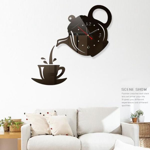 

wall clocks 3d diy acrylic teapot decorative kitchen living room home decor