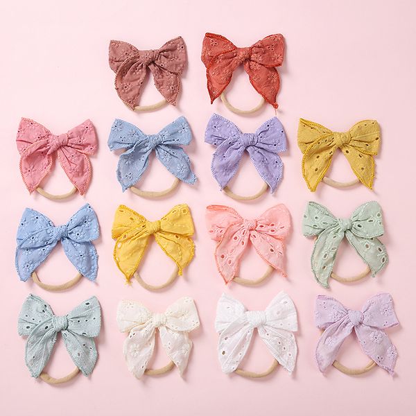 

vintage embroidered bowknot elastic nylon hairband cute princess headband diy children headwear hair accessories birthday gifts, Slivery;white