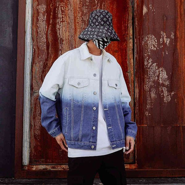 

hoodies denim men 3color gradient harajuku hip hop mens jacket japanese streetwear male coat m-5xl, Black