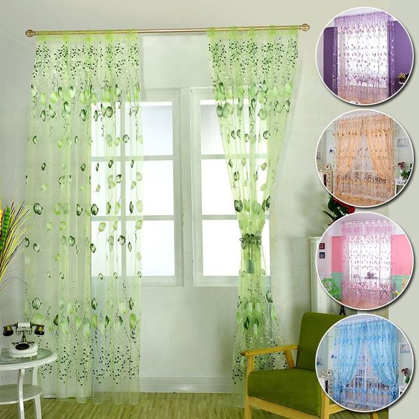 

1pc tulip flower pattern window screen living room bedroom door decorative floral tulle curtain home textile decoration supplies & drapes