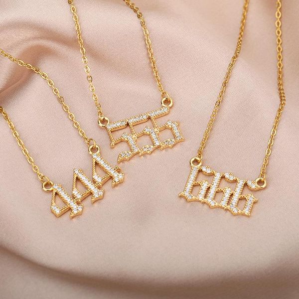 

pendant necklaces women jewelry 999 888 777 666 555 444 222 333 111 angel number necklace stainless steel chain bijoux femme friend girl gif, Silver