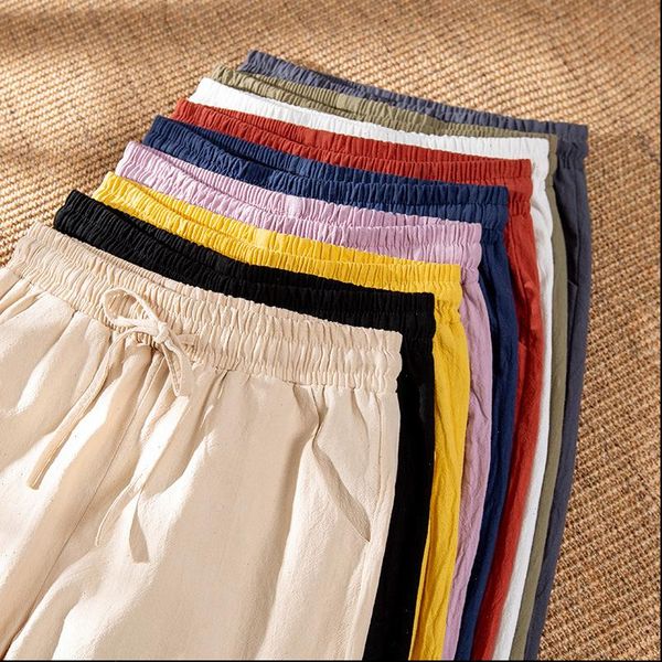 

plus size linen pencil casual women capri harajuku ankle length trousers high waist bottom pantalon female, Black;white