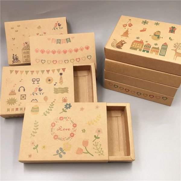 

gift wrap 30pcs/lot retro farmhouse style kraft paper drawer boxes for anniversary candy chocolate package handmade pull push