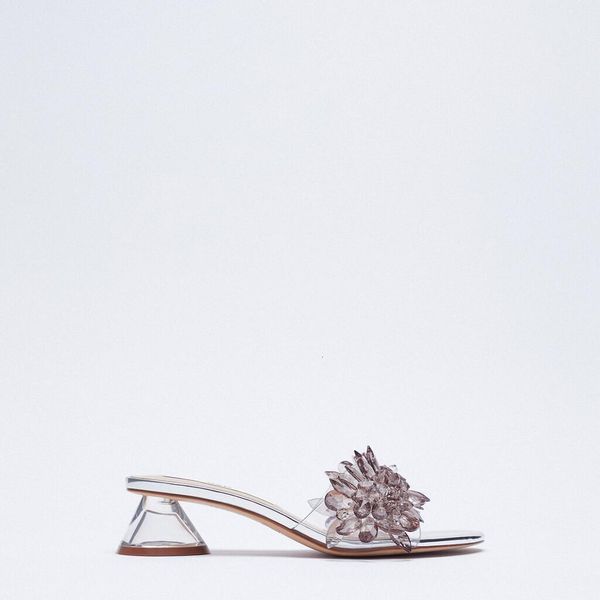 

slippers new za summer women's silver string bead crystal slide sandals high heeled arn2, Black