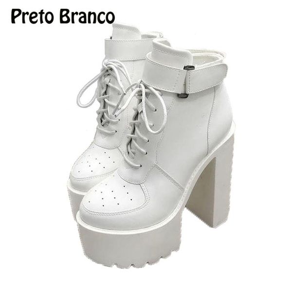 

boots preto branco 15cm heels women platform sandals women's winter style hate sky high thick with heel ankle, Black