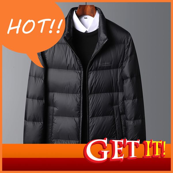 

winter simple and versatile down jacket men's thickened middle-aged young people's cold proof warm trend bread, Black
