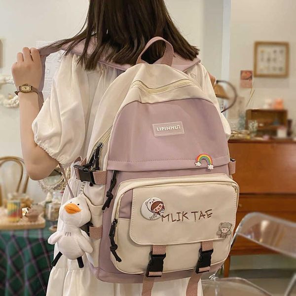 

backpack english embroidered dwaterproof water nylon bag contrast ability female color student large