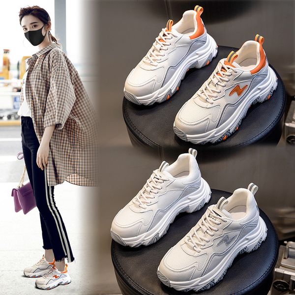 

film bottom daddy shoes autumn 2021 thick sports running children's leisure breathable leather women's trend, Black;white