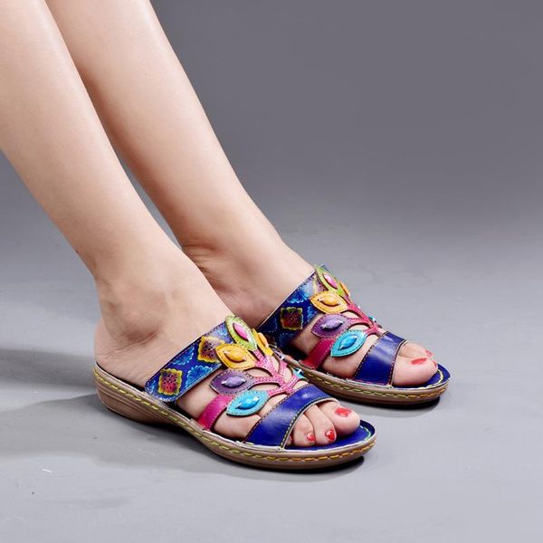 

slippers vallu original 2021 spring and summer flat-bottom ethnic style female leather bohemian comfortable sandals, Black