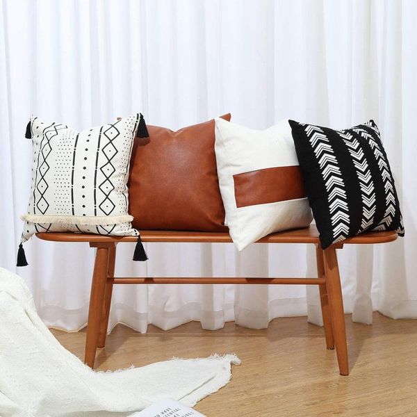 

cushion/decorative pillow luxury cushion covers decorative boho style with tassels black white leather case for sofa bed home decor