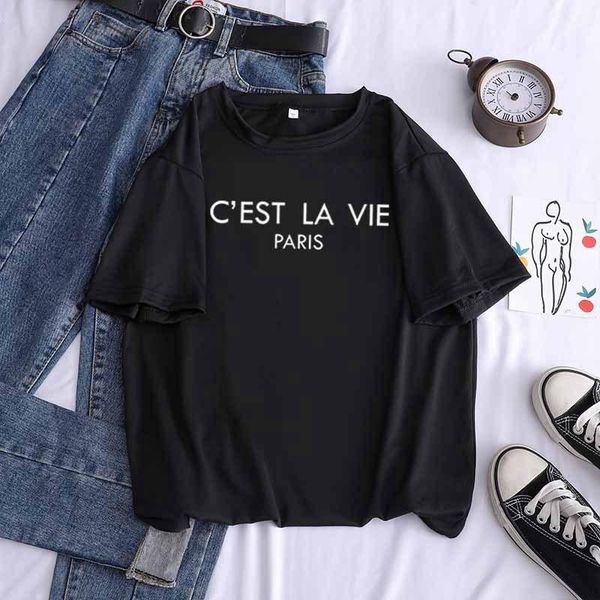 

women's t-shirt summer this is life shirt women la vie oversize casual tshirt female 90s mujer loose cotton street t, White