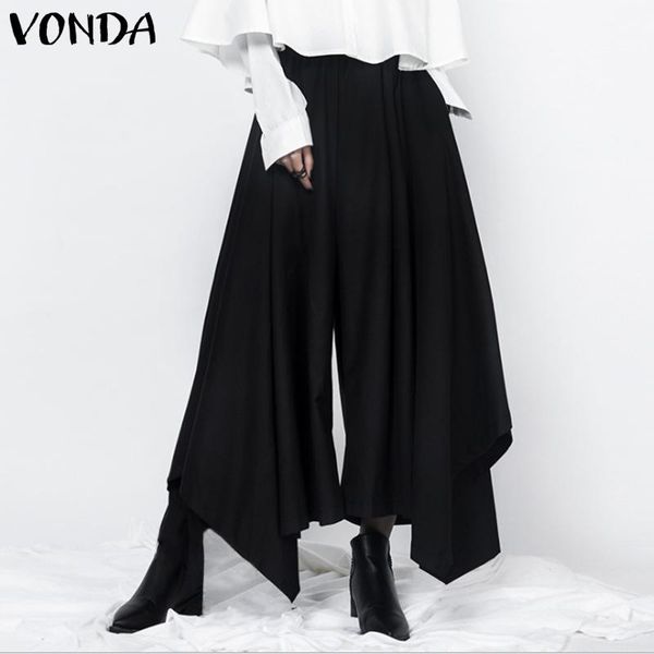 

women's pants & capris vonda summer elegant party 2021 women solid color office loose irregular wide leg long plus size trousers, Black;white
