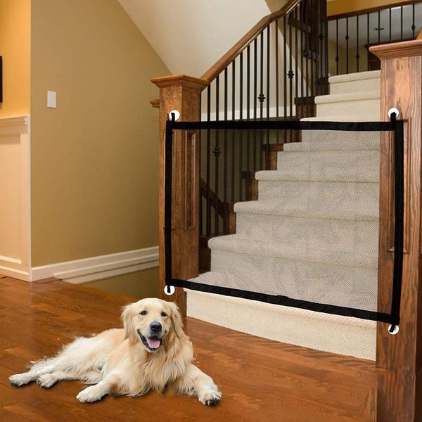 

kennels & pens dog fences baby pet gate mesh indoor outdoor home translucent isolation net safe fence convenient switch punch-free