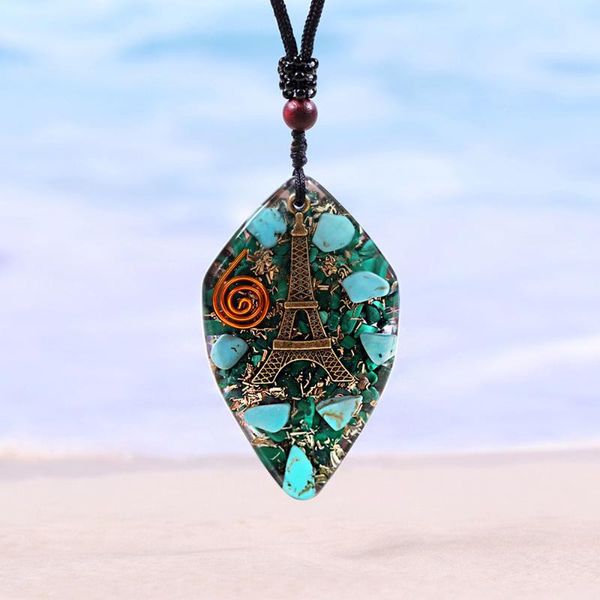 

pendant necklaces eiffel tower necklace natural malachite energy crystal turquoises for spiritual reiki healing women men, Silver