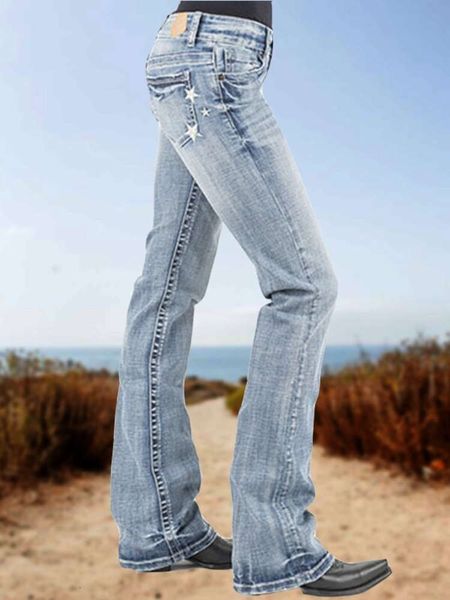 

embroidered star slim women, Blue