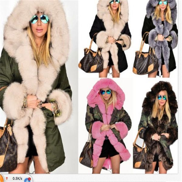 

women's luxury jacket parker slim warm women's long hooded coat cotton army coat, Black;brown